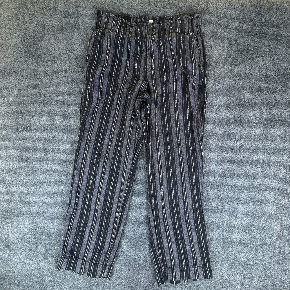 Briggs Linen Pants‎ Womens 28x26 Black Gray Striped Straight Leg Elastic Waist